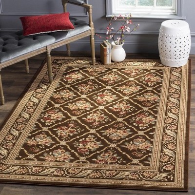 Traditional Floral Trellis Brown Synthetic Area Rug, 3'3" x 5'3"