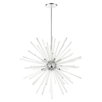 Polished Chrome 12-Light Foyer Pendant Chandelier with Clear Crystal Rods