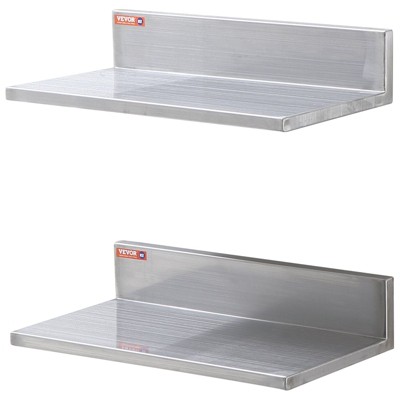 Munora 8.6" x 16" Stainless Steel Floating Shelf with Backsplash - 44 lbs Capacity Commercial Shelving (2-Pack)