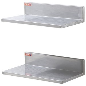 Munora 8.6" x 16" Stainless Steel Floating Shelf with Backsplash - 44 lbs Capacity Commercial Shelving (2-Pack) - 1 of 4