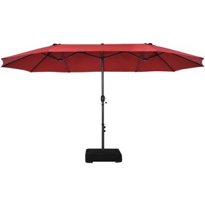 Tangkula 15FT Double-Sided Twin Patio Umbrella with Base Extra-Large Market Umbrella - 1 of 4