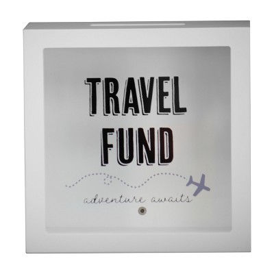 "Travel Fund" White Wooden Piggy Bank - Foreside Home & Garden