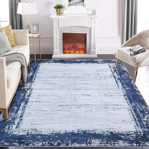 Living Room Rug Large Soft Machine Washable Modern Bordered Rug Indoor Carpet Non Slip Accent Rug Low Pile - 1 of 4