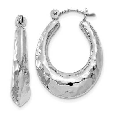 Black Bow Jewelry 6mm x 23mm Hammered Puffed Oval Hoops in 14k White Gold