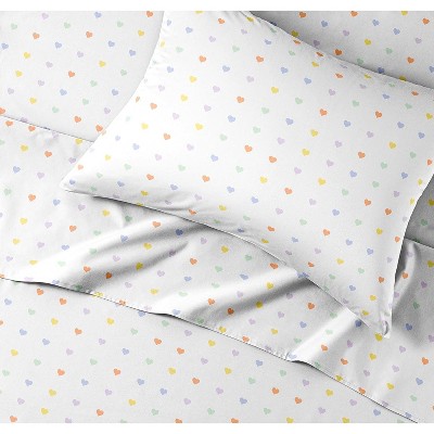 Kids Full Blue Microfiber Heart Print Sheet Set