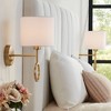 360 Lighting Amidon Modern Wall Lamps Set of 2 Warm Brass Metal Plug-in 8" Light Fixture White Fabric Drum Shade for Bedroom Reading Living Room House - 2 of 4