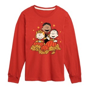 Boys' - Peanuts - Pumpkin Trio Long Sleeve Graphic T-Shirt - 1 of 4