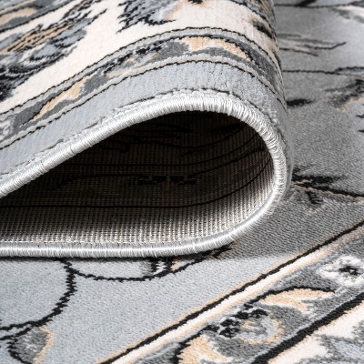 Light Gray and Cream Synthetic Persian Style Area Rug, 4' x 6'