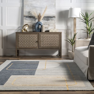 Blue and Gray Tufted Wool Stripe Area Rug 4' x 6'
