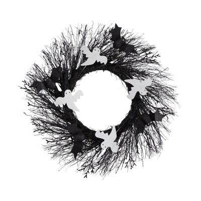 Nearly Natural 22" Halloween Ghost and Bats Twig Wreath