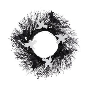 Nearly Natural 22" Halloween Ghost and Bats Twig Wreath - 1 of 4