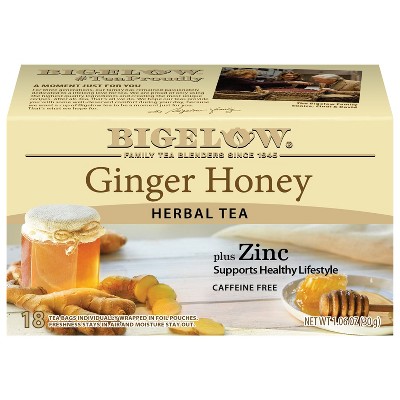 Bigelow Ginger Honey plus Zinc Herbal Tea case of 6/18