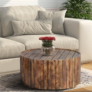 Royal Hampton 34 Inch Handmade Wooden Round Coffee Table with Plank Design - 1 of 1