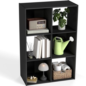 FURNIinspire Decorative Bookshelf 6 Cube Storage Organizer, Open Book Shelf Display Bookcase with Removable Back Panels, Black, 11.6"*35.9"*23.2" - 1 of 4