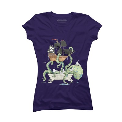 Junior's Design By Humans Kraken in the Tub By Handclones T-Shirt