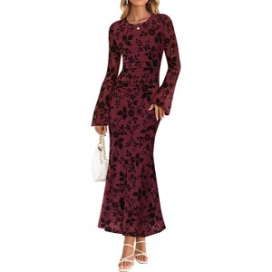 bodycon dresses midi Berrylush Women Solid Maroon Self-Design Patterned V-Neck Layered Fit main image 1