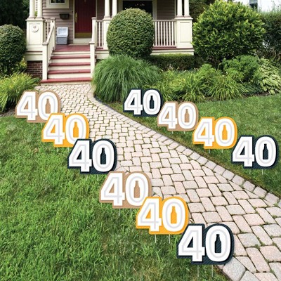 Big Dot of Happiness Cheers and Beers to 40 Years - Forty Shaped Lawn Decorations - Outdoor 40th Birthday Party Yard Decorations - 10 Piece