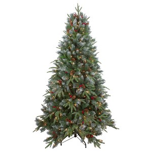 Northlight 6' Pre-Lit Frosted Mixed Berry Pine Artificial Christmas Tree - Clear Lights - 1 of 4