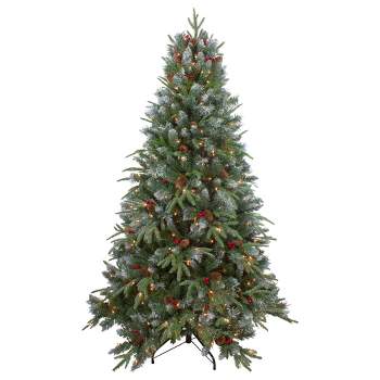 Northlight 6' Pre-Lit Frosted Mixed Berry Pine Artificial Christmas Tree - Clear Lights