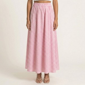 Anna-Kaci Women's Gingham Pattern Maxi Skirt with Full Gathered