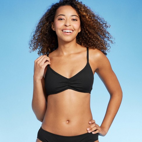 Women's Shirred Ribbed Bralette Bikini Top - Shade & Shore™ Black Xs :  Target