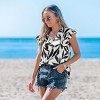Women's Leaf Print Shirt Ruffle Sleeve Top - Cupshe - 3 of 4
