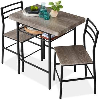 Best Choice Products 3-Piece Modern Dining Set, Square Table & Chairs Set w/ Steel Frame, Built-In Storage Rack