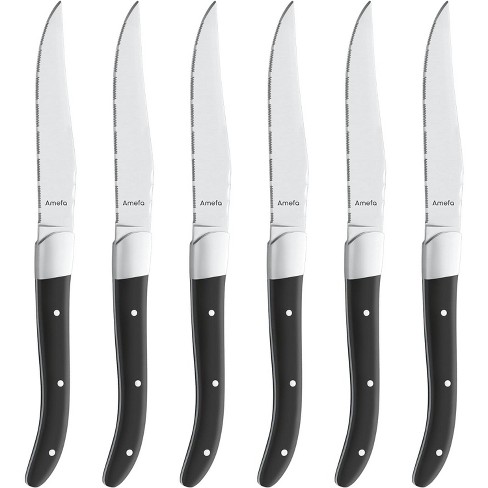 Amefa Royal Steak Knives, Set Of 6, Premium Hardened Stainless Steel,  Triple Rivet Black Ergonomic Handle Design, Serrated Edge 4 Blade Steak  Knife : Target