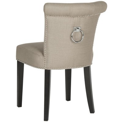 Oyster Grey Leather Parsons Chair with Silver Nail Heads - Set of 2