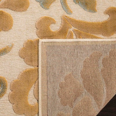 Cream and Gold Floral Viscose Chenille Area Rug