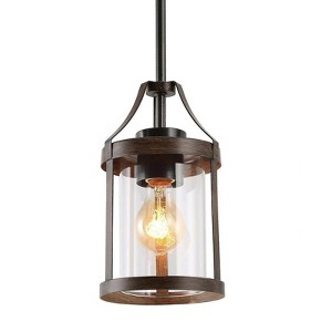 LNC Laius 1-Lights 6" Farmhouse Cylinder Pendant  Lights, Antique  Brown and Black with Clear Glass Shade - 1 of 4