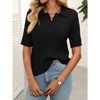 Coolmee Women Casual Lapel V Neck Cable Short Sleeve Knit Soft Pullover Sweater Tops - 3 of 4