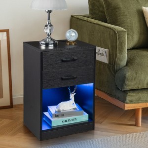 KTMBDW Nightstand with Charging Station, Side Table with 2 Drawers, Bedside Table with LED Light for Bedroom, Living Room - 1 of 4