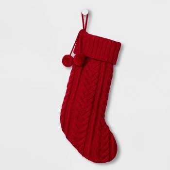 Cable Knit Christmas Stocking Red - Wondershop™