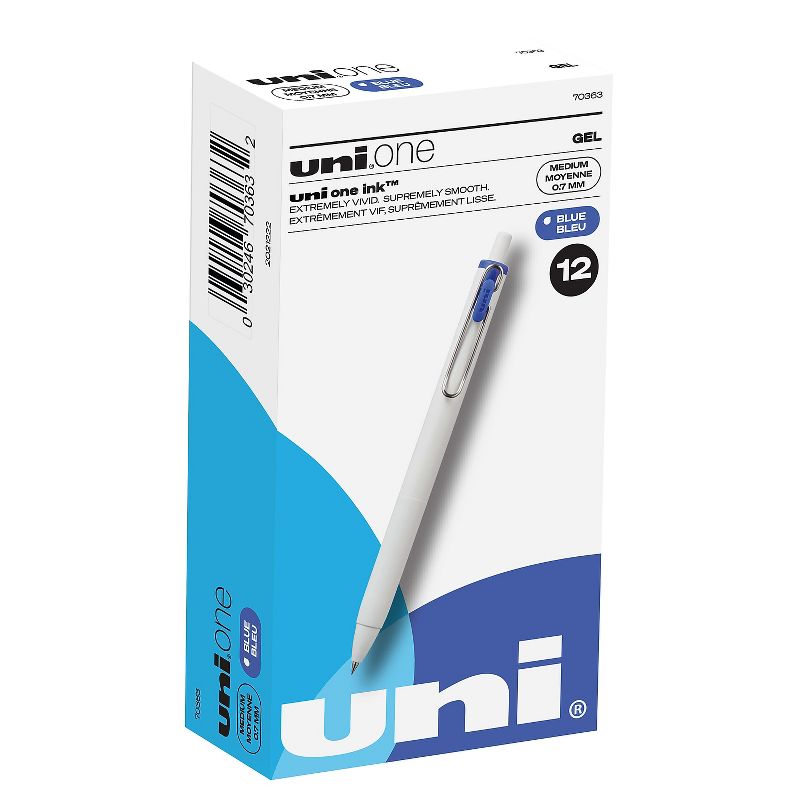 uni-ball uni one Retractable Gel Pens Medium Point 0.7mm Blue Ink Dozen (70363), 1 of 7