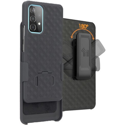 Case with Clip for Samsung Galaxy A53 5G, Nakedcellphone Slim Hard Shell Phone Cover with Kickstand and [Rotating/Ratchet] Belt Hip Holster - Black