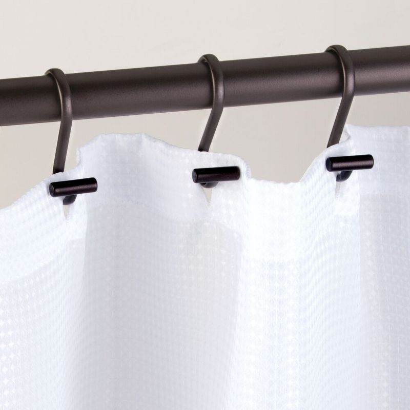 iDESIGN 12pc Metal Bar Shower Curtain Hooks Rust Resistant Rings Set Bronze, 1 of 7