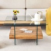 NicBex Modern 2-Tier Square Coffee Table with Storage, Clear Tempered Glass Top & Texture Open Shelf,Center Table for Living Room - 3 of 4