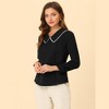 INSPIRE CHIC Women's Peter Pan Collar Crochet Trim Long Sleeve Work Office Blouse - 3 of 4