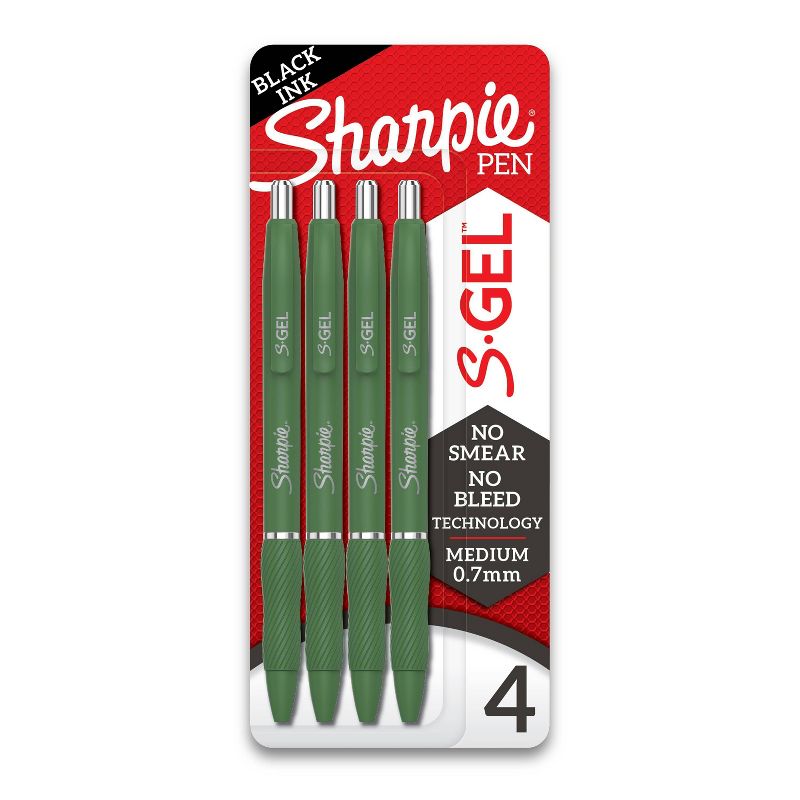 Sharpie 4pk Gel Pens Black Ink 0.7mm Medium Tip Green Barrel, 1 of 7