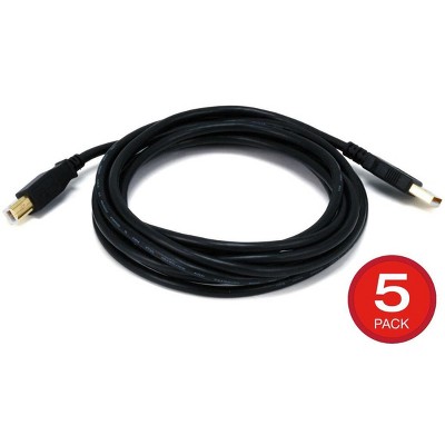 Monoprice USB Type-A to USB Type-B 2.0 Cable - 10 Feet - Black (5 Pack) 28/24AWG, Gold Plated Connectors, For Printers, Scanners, and other