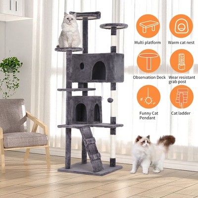 70-inch Light Gray Multi-Level Cat Tree Tower with Sisal Posts