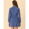 Allegra K Women's Button Down Collar V Neck Long Sleeve A-line Denim Dress - 4 of 4