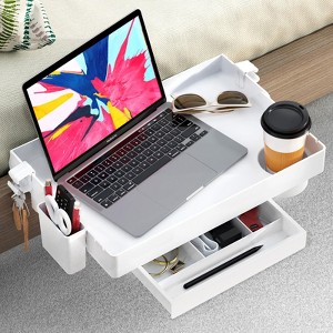 YIGII SOLEJAZZ Bedside Shelf for Bed, Top Bunk Bed Shelf Foldable Clip On Nightstand College Essential Table Tray Organizer, Plus with Drawer, Grey - 1 of 4