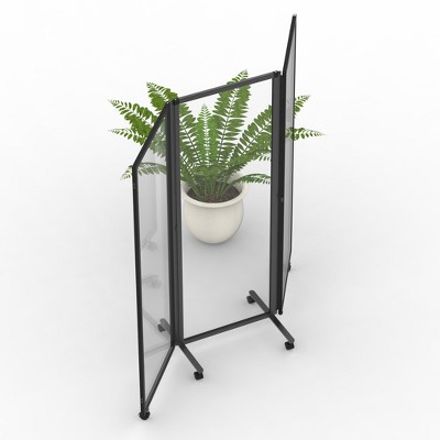 Clear Acrylic Three-Panel Folding Room Divider with Black Frame