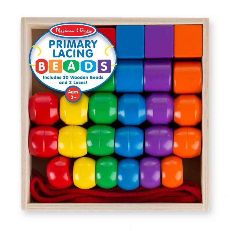 Melissa &#38; Doug Primary Lacing Beads - Educational Toy With 30 Wooden Beads and 2 Laces, 4 of 16