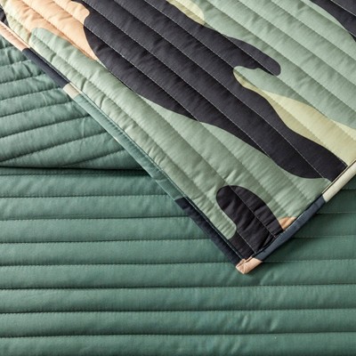 Twin Gray and Green Reversible Microfiber Quilt Set
