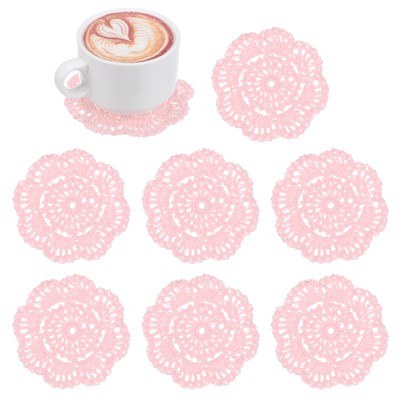 Unique Bargains Round Handmade Crochet Cotton Cup Coaster Placemats Home Decoration