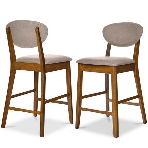 Best Choice Products 2-Piece Mid-Century Modern Wood and Upholstered Counter Height Bar Stool Set - 1 of 4