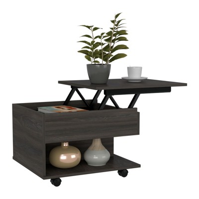 SEVOBAL Coffee Tables Bedside Table Luanda Lift Top Coffee Table with Casters Open Shelf for Living Room, Brown, 21.6"*19.6"*15.3"